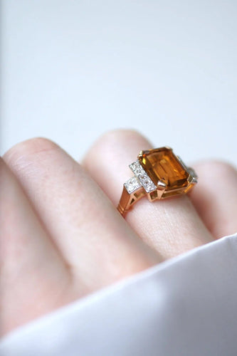 Bague 53.5 Bague cocktail Or rose Platine Citrine Diamants 58 Facettes