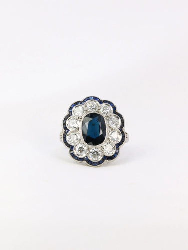 Bague Bague Belle Epoque platine saphir diamants 58 Facettes J26