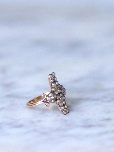 Bague Bague croix or rose, perles fines et diamants 58 Facettes