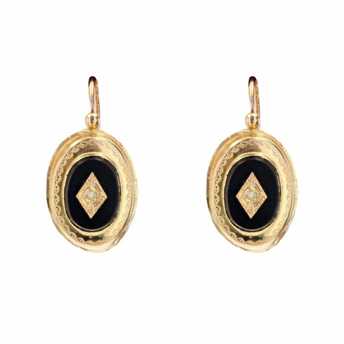 Boucles d'oreilles Dormeuses anciennes or onyx et perles fines 58 Facettes 21-678