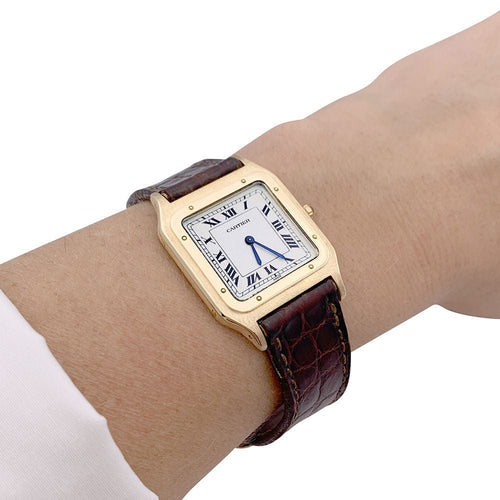Montre Montre Cartier ,"Santos Dumont", or jaune, cuir. 58 Facettes 33205