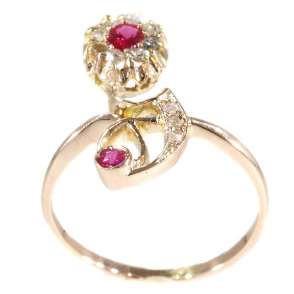 Bague 55 Bague Art Nouveau rubis et diamants 58 Facettes 18019-0216