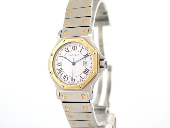 Montre vintage montre CARTIER santos octogonale 30 mm or & acier automatique 58 Facettes 253775