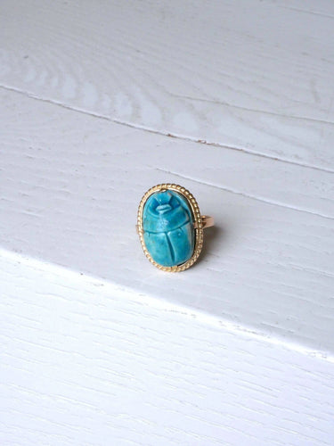 Bague Scarabée or jaune et stéatite 58 Facettes