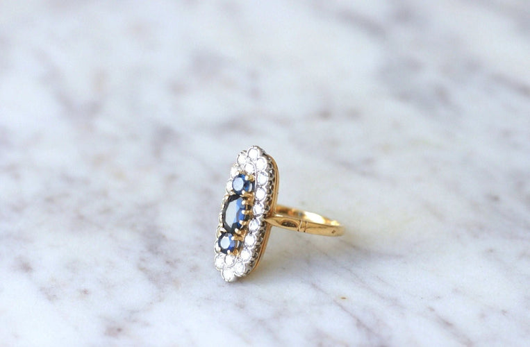 Bague Bague Marquise Vintage diamants et saphirs 58 Facettes
