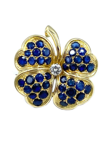 Broche Broche trèfles or jaune, saphirs et diamant 58 Facettes