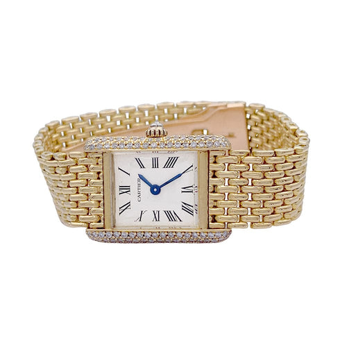 Montre Montre Cartier Tank Louis Cartier, or jaune et diamants. 58 Facettes 32195