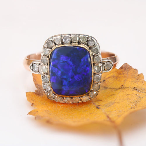 Bague 57 Bague ancienne opale noire et diamants 58 Facettes 23-312