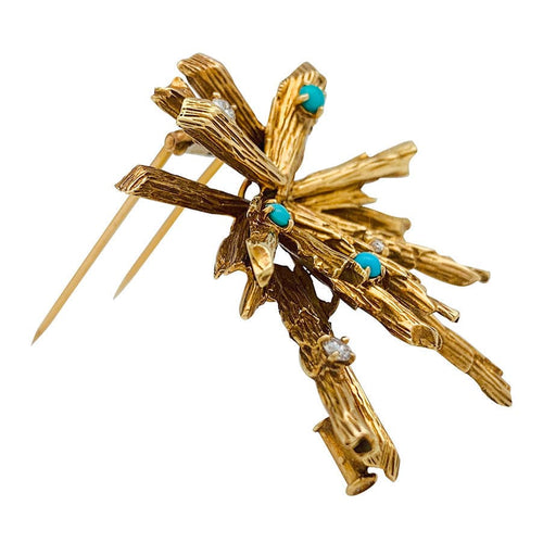 Broche Broche Chaumet en or jaune, diamants et turquoises. 58 Facettes 31240
