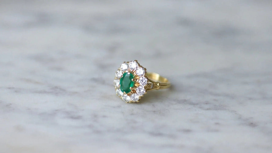Bague Bague marguerite vintage émeraude et diamants 58 Facettes