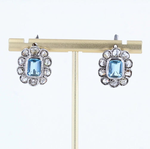 Boucles d'oreilles Boucles d'oreilles anciennes marguerites aigue-marines et diamants taillés en rose 58 Facettes 21-717
