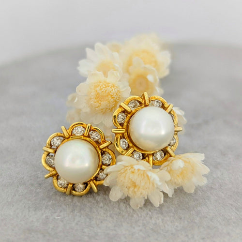 Boucles d'oreilles Boucles d'oreilles or jaune perles et diamants 58 Facettes 16000
