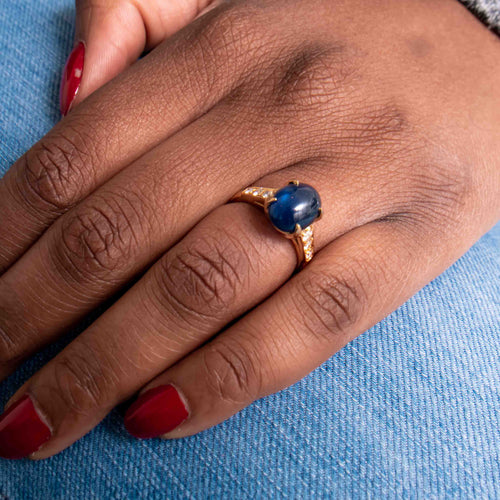 Bague 52 Bague Saphir Cabochon Diamants 58 Facettes ALGU02