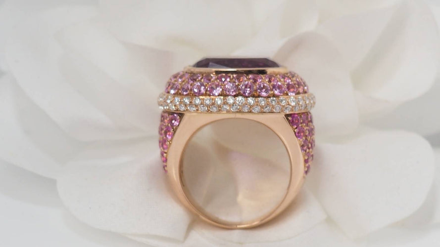 Bague Bague or jaune améthyste diamants tourmalines roses 58 Facettes 31045