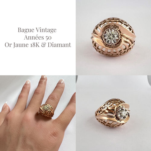 Bague Bague Vintage en Or Jaune, Diamant 58 Facettes LOT 3024