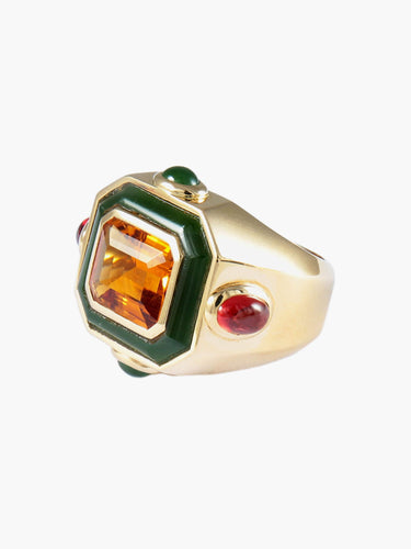 Bague 53 Chanel- Bague Chevalière Citrines, Jade et Or Jaune 58 Facettes