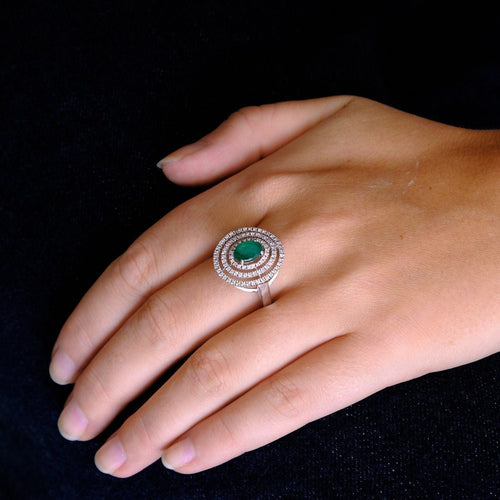 Bague 64 Bague Emeraude triple entourage Diamants 58 Facettes EL2-33