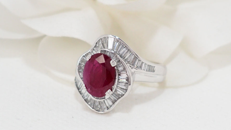 Bague 52 Bague jupe rubis diamants baguette 58 Facettes 32399