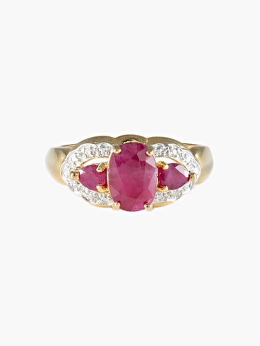 Bague Bague triptyque rubis poire et brillant or jaune 58 Facettes LP49-3