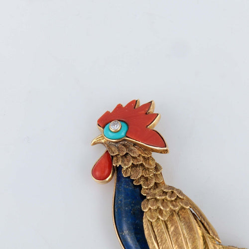 Broche Champagnat - Broche coq, corail et lapis lazuli 58 Facettes