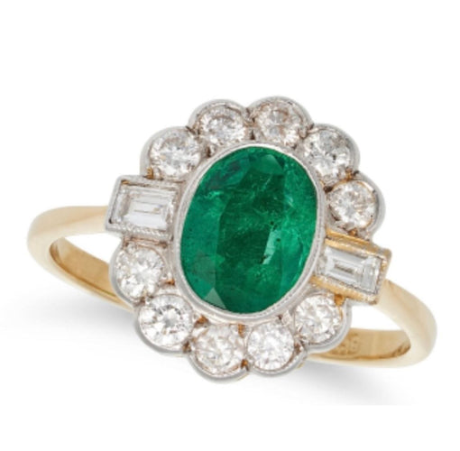 Bague Bague or platine émeraude diamants 58 Facettes