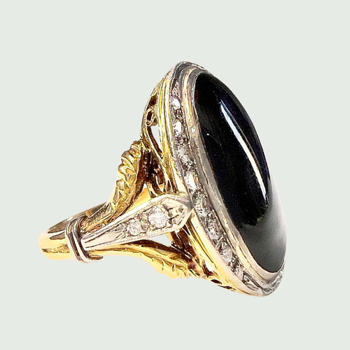 Bague 54 Bague Art Déco Or jaune Diamants Onyx 58 Facettes