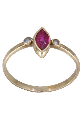 Bague 53 BAGUE RUBIS NAVETTE PERLES 58 Facettes 074821