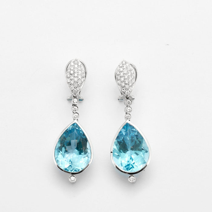 Boucles d'oreilles Pendants d'oreilles Topazes bleues Diamants 58 Facettes