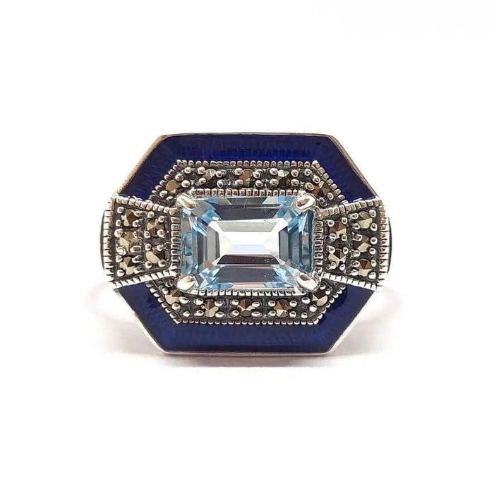 Bague Bague en Argent, topaze & émail bleu 58 Facettes