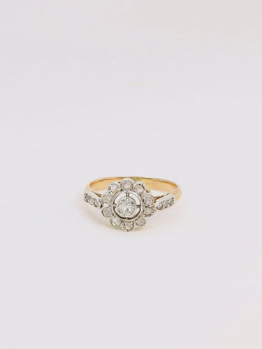 Bague 54 Bague marguerite Belle Epoque Or jaune Platine Diamants 58 Facettes J172