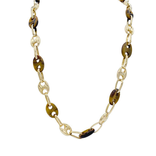 Collier Sautoir vintage grains de café, or jaune et oeil de tigre. 58 Facettes 32491