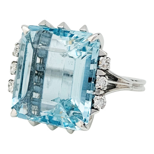 Bague 51 Bague Aigue Marine, or blanc et diamants. 58 Facettes 31463