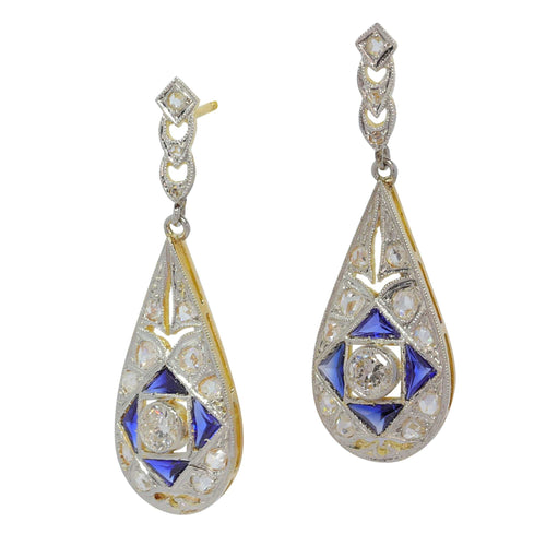 Boucles d'oreilles boucles d'oreilles  pendantes diamant saphir Art Déco 58 Facettes 23247-0283