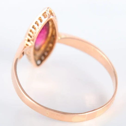 Bague Bague Marquise en or rose Perles et Grenat 58 Facettes