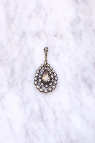 Collier Collier pendentif goutte ancien or et argent, diamants taille rose 58 Facettes