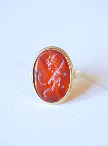 Bague Bague ancienne cornaline intaille lion sur or 58 Facettes
