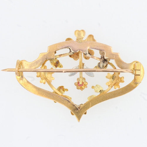 Broche Broche ancienne en ors aux motifs floraux 58 Facettes 19-196