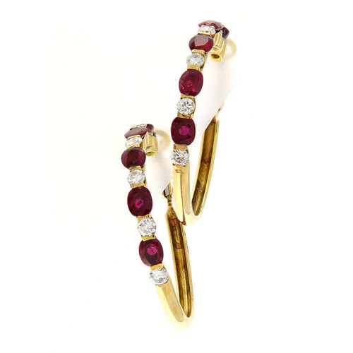Boucles d'oreilles Créoles en or jaune avec rubis et diamants 58 Facettes G3420