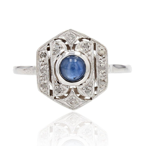 Bague 52 Bague art déco saphir cabochon diamants 58 Facettes 22-324
