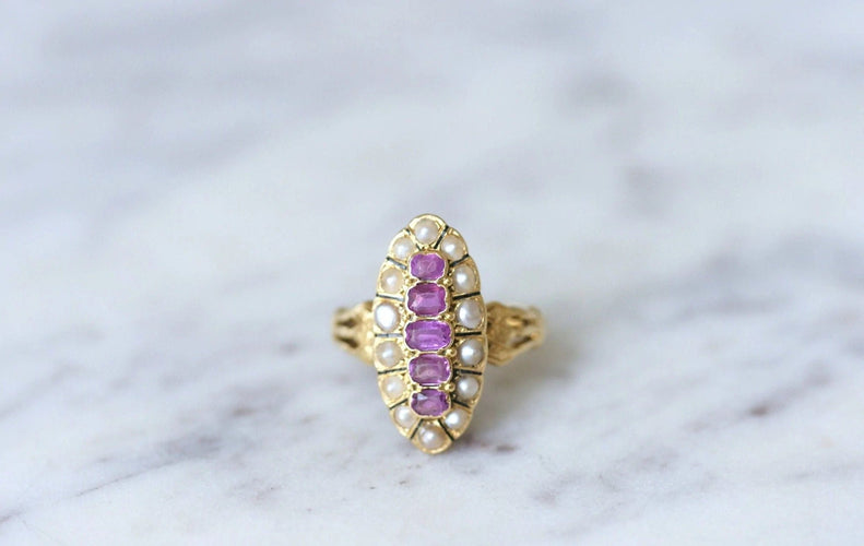 Bague Bague marquise perles et rubis 58 Facettes