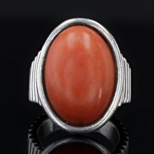 Bague 52 Bague argent godroné et corail cabochon 58 Facettes 22-331