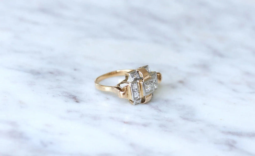 Bague Bague Tank Or rose, Platine et Diamants 58 Facettes