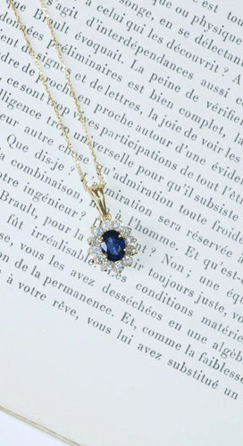 Pendentif Collier pendentif marguerite Or jaune Saphir Diamants 58 Facettes
