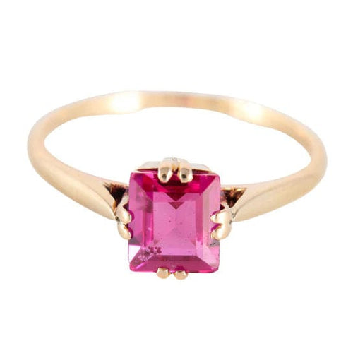 Bague Bague or jaune rubis synthétique rectangle 58 Facettes