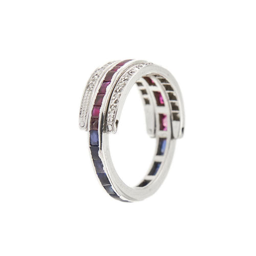 Bague 55 Bague Art Déco avec saphirs, rubis et diamants 58 Facettes 28944