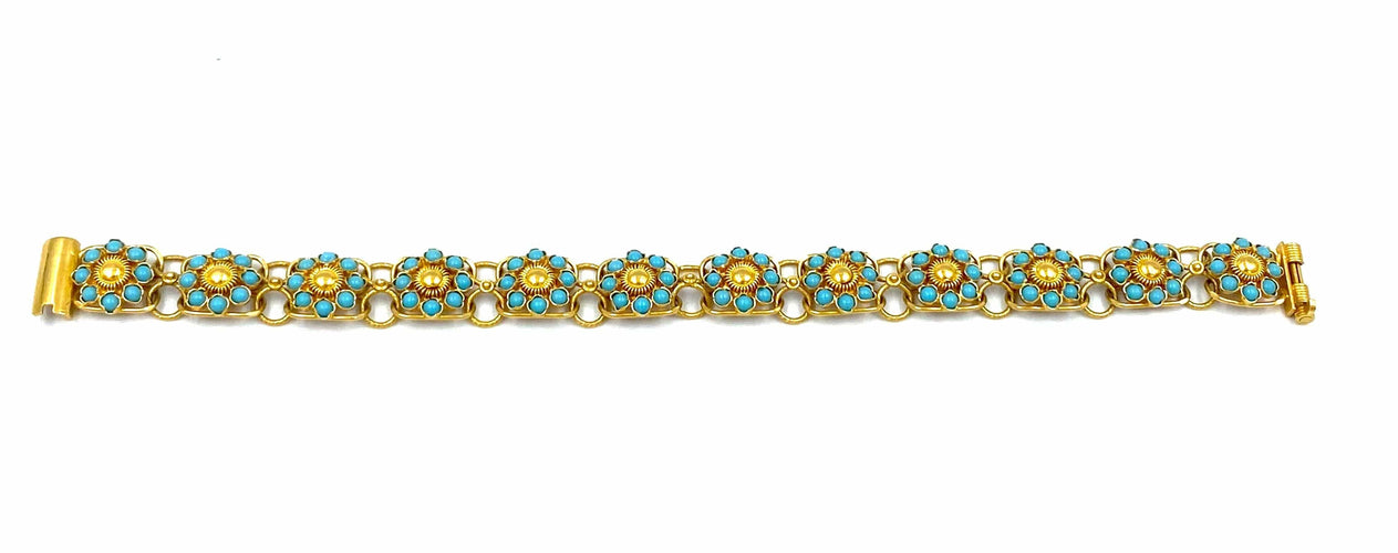 Bracelet Bracelet ethnique en or jaune et turquoises 58 Facettes