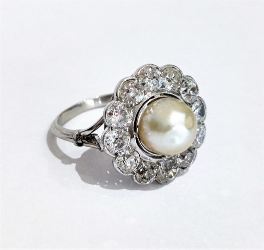 Bague 53 Bague marguerite platine perle et diamants 58 Facettes 1-883/1