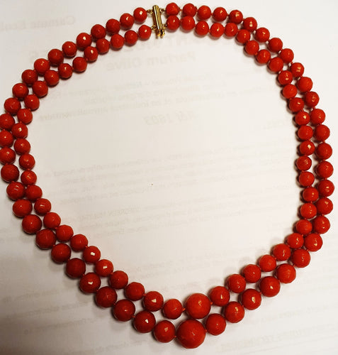 Collier Collier 2 rangs corail sarde facetté en chute 58 Facettes C