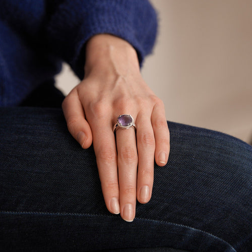 Bague 52 Poiray - bague améthyste cabochon, or blanc 58 Facettes