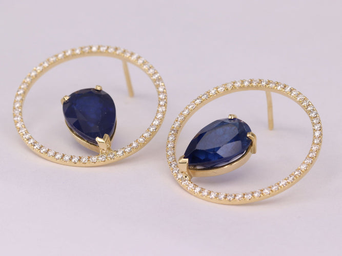 Boucles d'oreilles Boucle d'oreilles Or jaune Saphir Ceylan et Diamants 58 Facettes EAR111